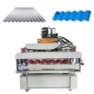 Corrugated and 6 rib bamboo tile double layer roll forming machine